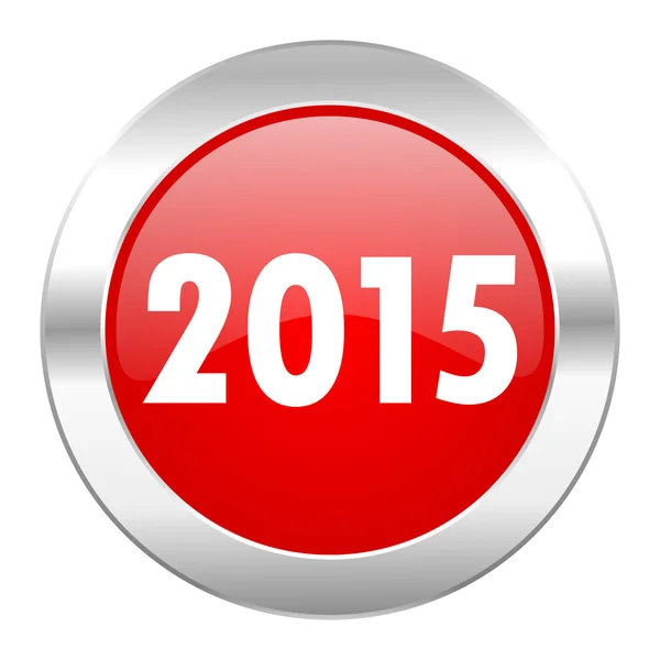 Nieuwjaar 2015 rode cirkel chrome web-icoon geïsoleerd — Stockfoto