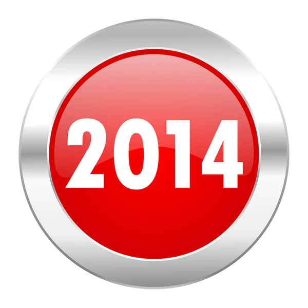 Rok 2014 červený kruh ikonu chrome web, samostatný — Stock fotografie