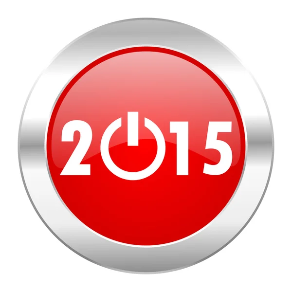 Año nuevo 2015 círculo rojo cromo web icono aislado — Foto de Stock