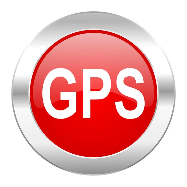 GPS εικονίδιο chrome web κόκκινο κύκλο απομονωμένες — Φωτογραφία Αρχείου