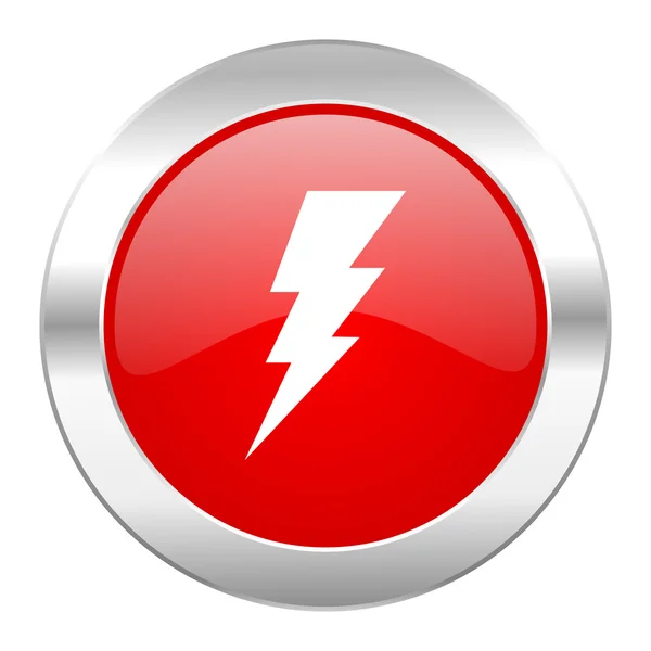 Bolt red circle chrome web icon isolated — Stock Photo, Image