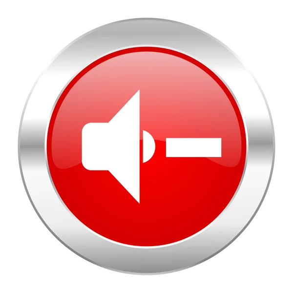 Objem červený kruh chrome web ikona reproduktoru, samostatný — Stock fotografie