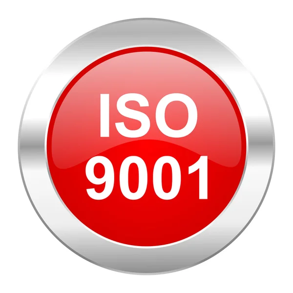 Iso 9001 cercle rouge icône web chromée isolé — Photo