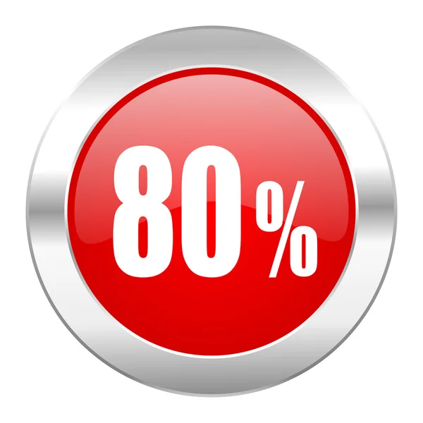 80 procent červený kruh ikonu chrome web, samostatný — Stock fotografie