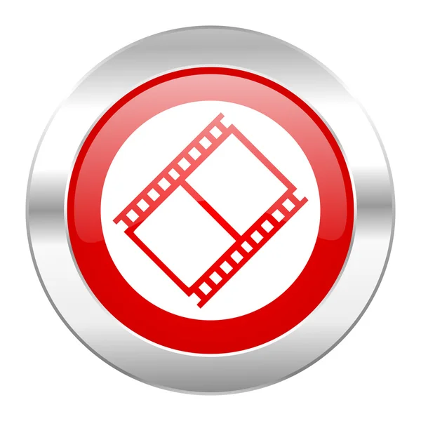 Film red circle chrome web icon isolated — Stock Photo, Image