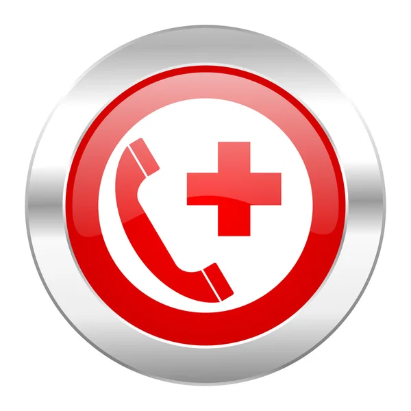 Llamada de emergencia círculo rojo cromo icono web aislado —  Fotos de Stock