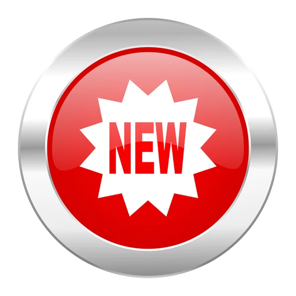 Yeni kırmızı daire chrome web simgesi izole — Stok fotoğraf