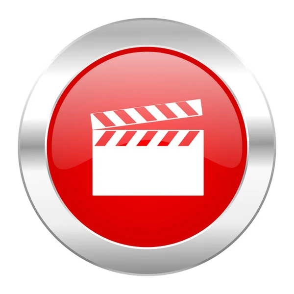 Videóinak piros kör Króm pókháló ikon elszigetelt — Stock Fotó