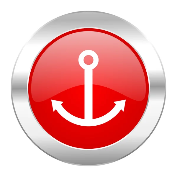 Anchor red circle chrome web icon isolated — Stock Photo, Image