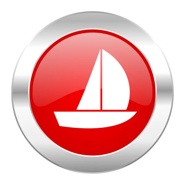 Yacht roter Kreis Chrom Web-Symbol isoliert — Stockfoto