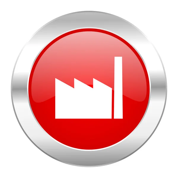Factory red circle chrome web icon isolated — Stock Photo, Image