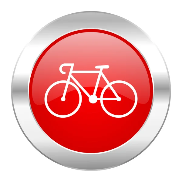 Bicicleta círculo rojo cromo web icono aislado — Foto de Stock