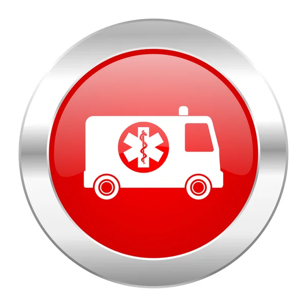Krankenwagen roter Kreis Chrom Web-Symbol isoliert — Stockfoto