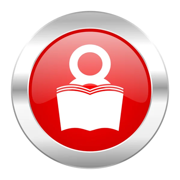 Kniha červený kruh ikonu chrome web, samostatný — Stock fotografie