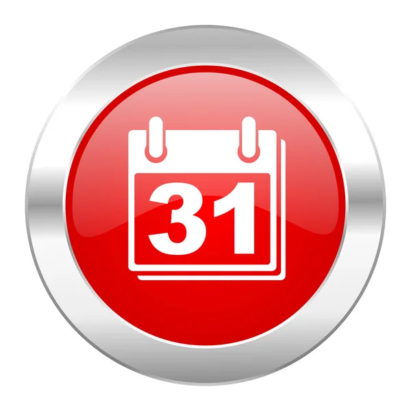 Calendario círculo rojo cromo icono web aislado —  Fotos de Stock