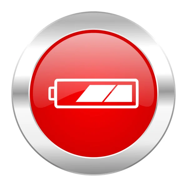 Pil kırmızı daire chrome web simgesi izole — Stok fotoğraf