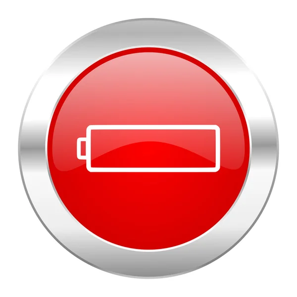 电池红色圆圈镀铬网页图标隔离 — 图库照片