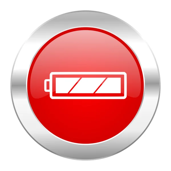 Batería círculo rojo cromo web icono aislado —  Fotos de Stock