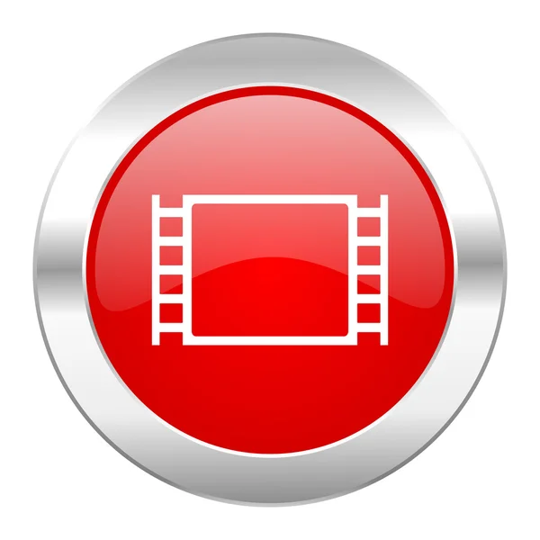 Film červený kruh ikonu chrome web, samostatný — Stock fotografie