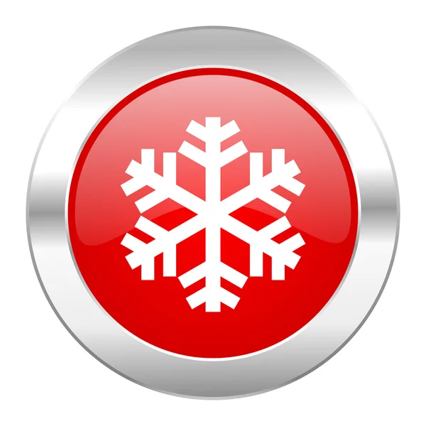 Schnee roter Kreis Chrom Web-Symbol isoliert — Stockfoto