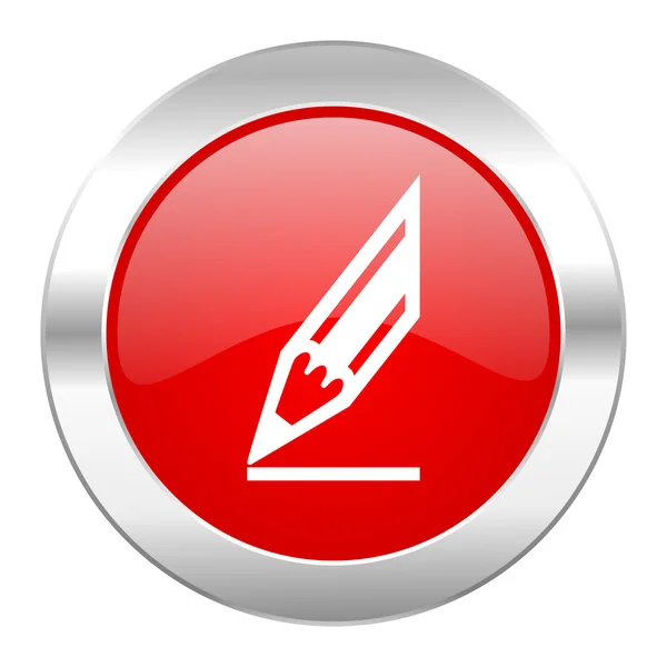 Tužka červený kruh ikonu chrome web izolované — Stock fotografie