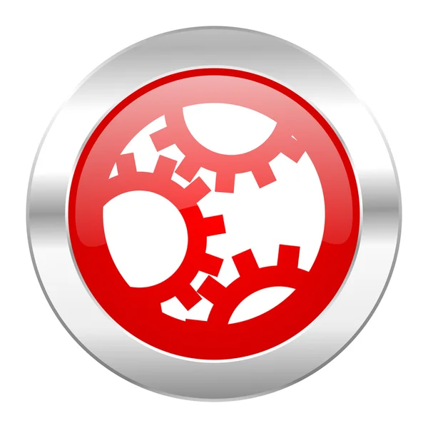 Getriebe roter Kreis Chrom Web-Symbol isoliert — Stockfoto