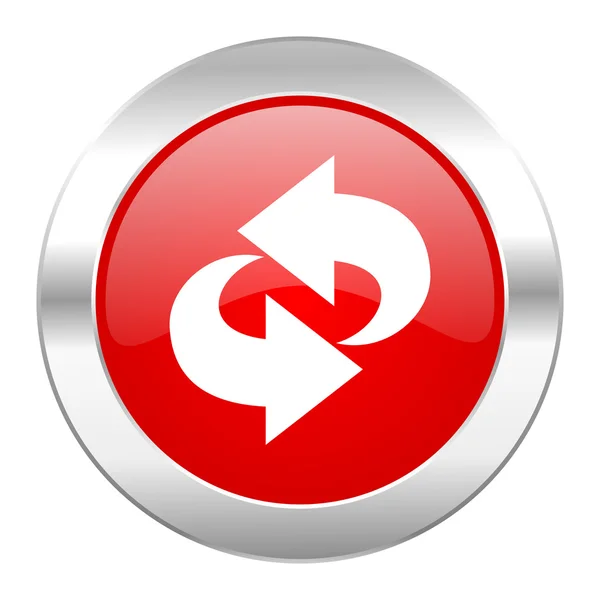 Rotace červený kruh ikonu chrome web, samostatný — Stock fotografie