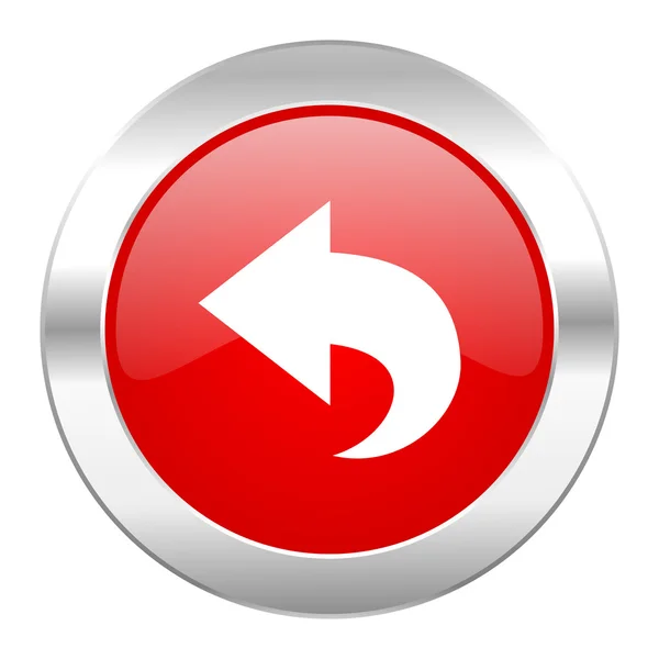 Rückseite roter Kreis Chrom Web-Symbol isoliert — Stockfoto