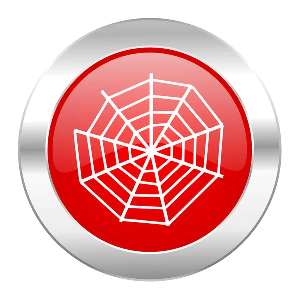 Teia de aranha círculo vermelho ícone web cromo isolado — Fotografia de Stock