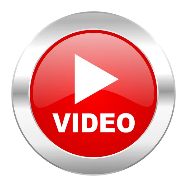 Video röd cirkel chrome web icon isolerade — Stockfoto