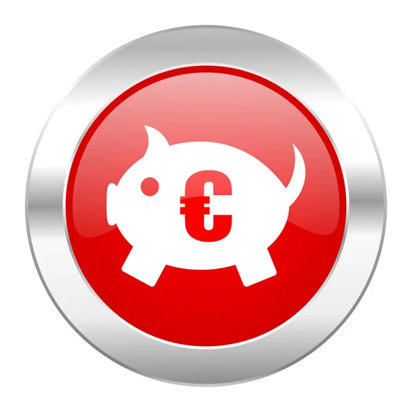 Sparschwein roter Kreis Chrom Web-Symbol isoliert — Stockfoto