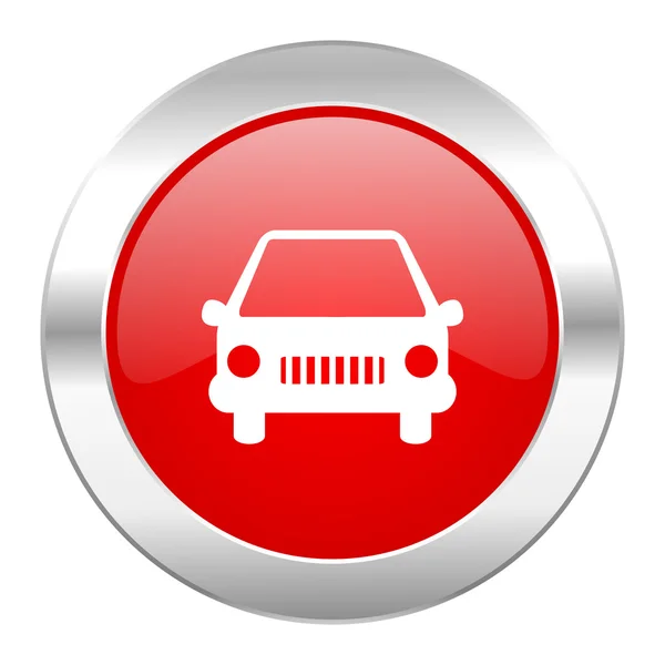 Auto červený kruh ikonu chrome web, samostatný — Stock fotografie