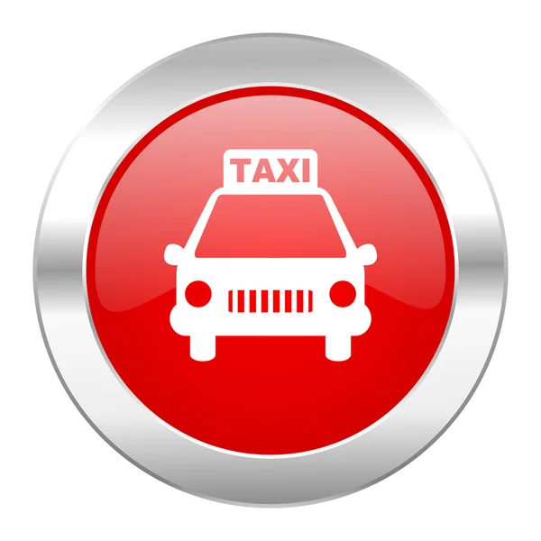 出租汽车红圆铬网页图标隔离 — 图库照片