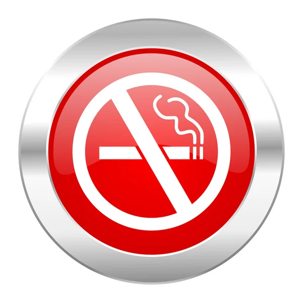 Kein Rauchen roter Kreis Chrom Web-Symbol isoliert — Stockfoto