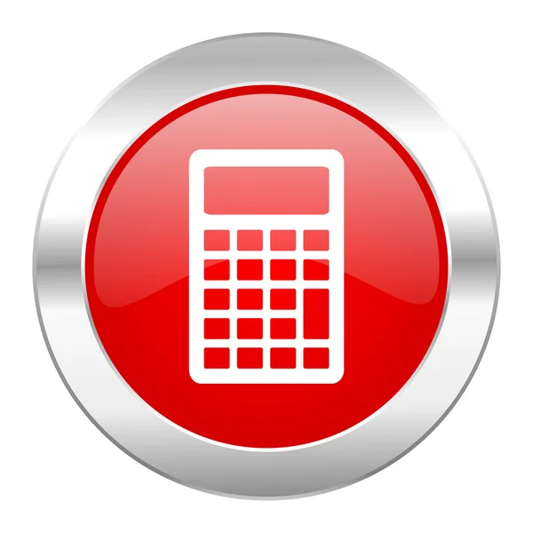 Kalkulačka červený kruh ikonu chrome web, samostatný — Stock fotografie
