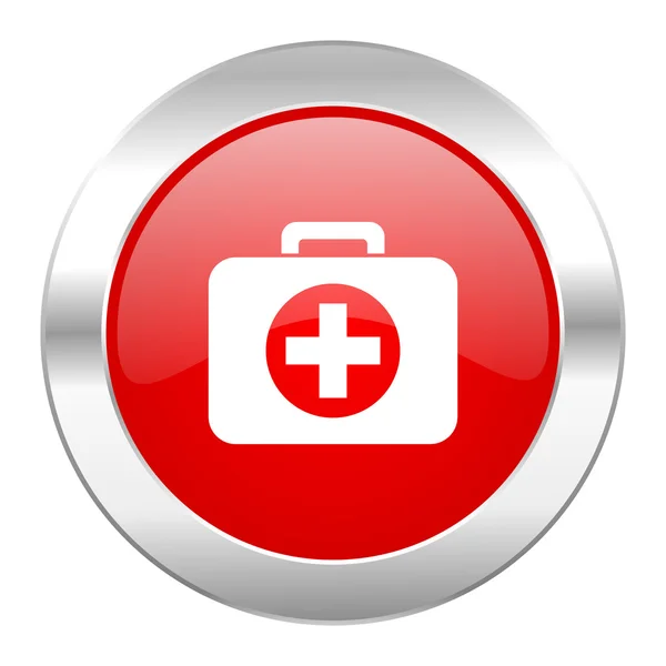 First aid red circle chrome web icon isolated — Stock Photo, Image