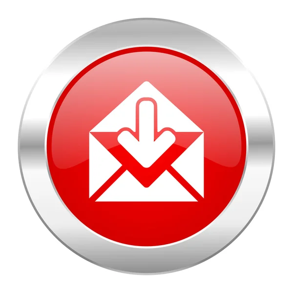 E-mail czerwone kółko Chrom tkanina ikona na białym tle — Zdjęcie stockowe