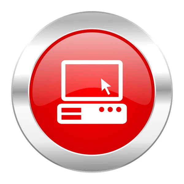 Компьютер красный круг хром веб-значок изолирован — стоковое фото
