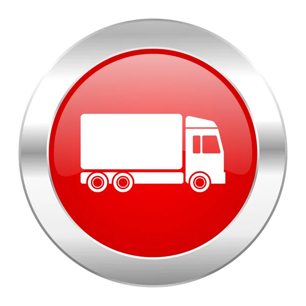 Delivery red circle chrome web icon isolated — Stock Photo, Image