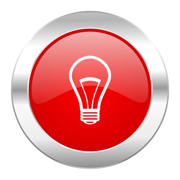 Glödlampa röd cirkel chrome web-ikonen isolerade — Stockfoto