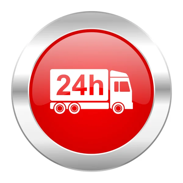 Delivery red circle chrome web icon isolated — Stock Photo, Image