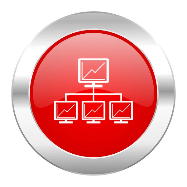 Ağ kırmızı daire chrome web simgesi izole — Stok fotoğraf