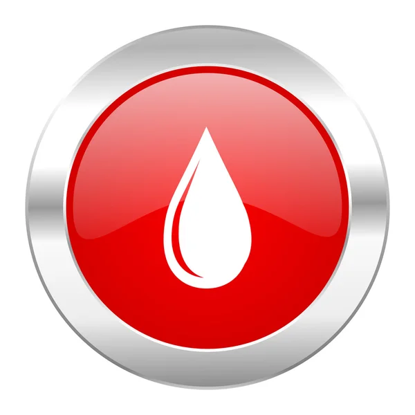 Woda kropla czerwone kółko Chrom tkanina ikona na białym tle — Zdjęcie stockowe