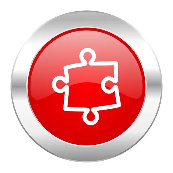Puzzle red circle chrome web icon isolated — Stock Photo, Image