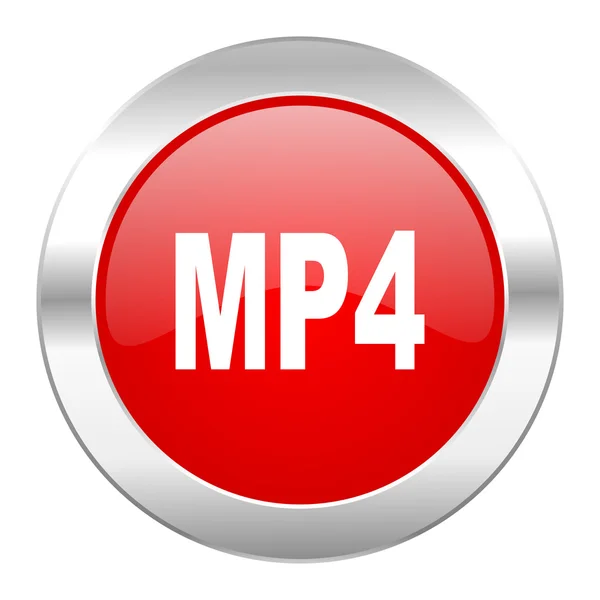 MP4 röd cirkel chrome web-ikonen isolerade — Stockfoto