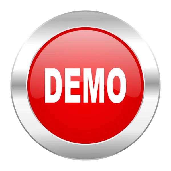 Demo cerchio rosso cromato icona web isolato — Foto Stock