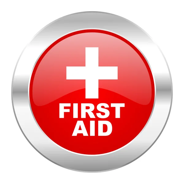 First aid red circle chrome web icon isolated — Stock Photo, Image