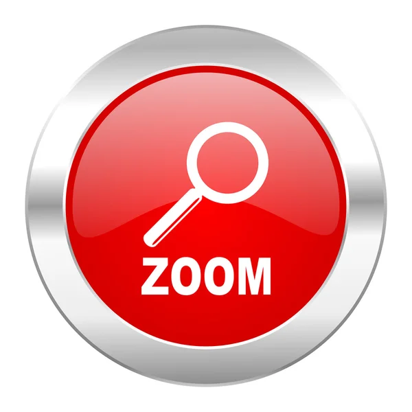 Ícone web círculo cromado vermelho zoom isolado — Fotografia de Stock