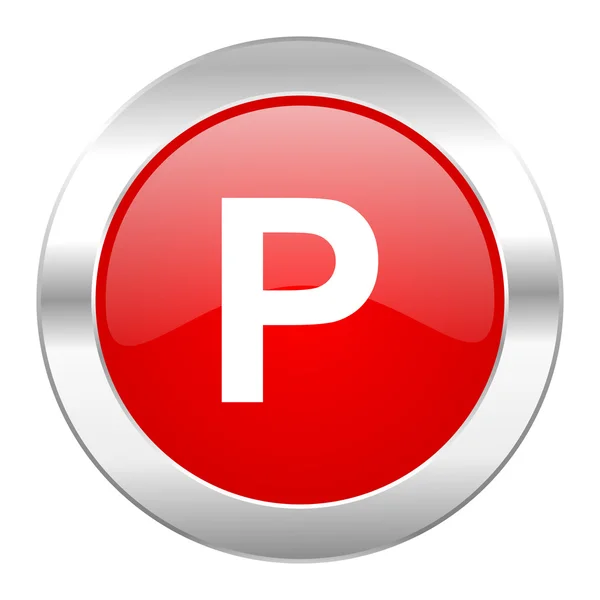 Parking red circle chrome web icon isolated — Stock Photo, Image