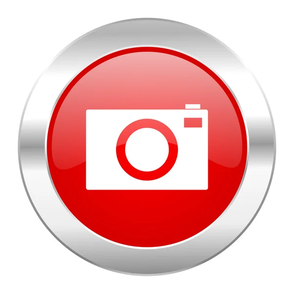 Kamera punainen ympyrä kromi web kuvake eristetty — kuvapankkivalokuva